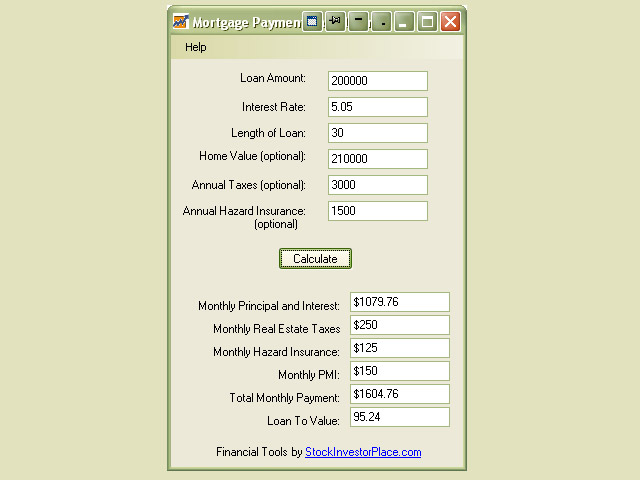 Click to view Stock Investor Place Mortgage Calculator 2.0 screenshot